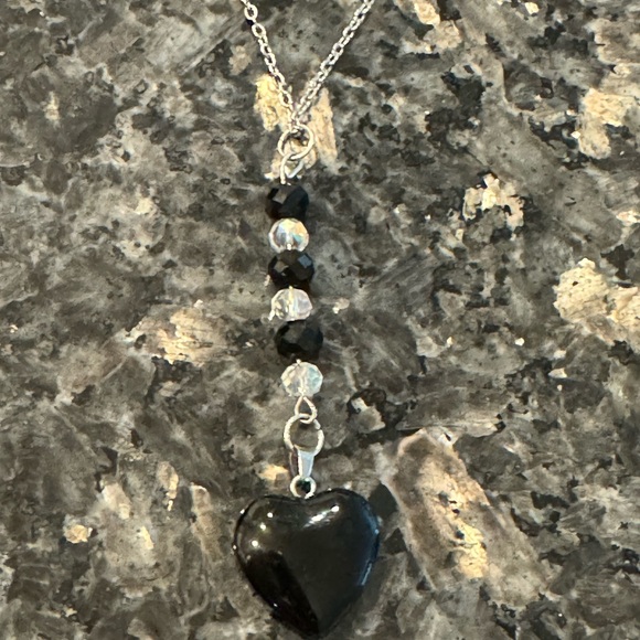 Black Obsidian Heart Crystal Necklace - Picture 2 of 2